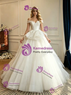 White Tulle Off the Shoulder Wedding Dress
