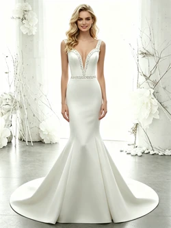 White Mermaid Straps Beading Wedding Dress