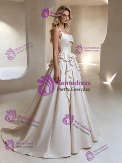 Ivory Satin Straps Wedding Dress