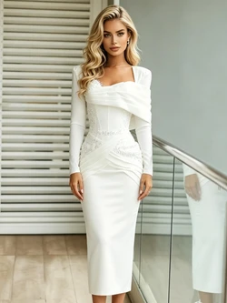 White Long Sleeve Sheath Wedding Dress