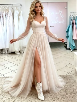 Long Sleeve Square Neck Wedding Dress