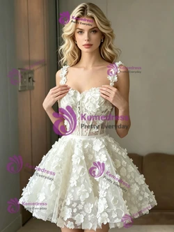 White Straps Flower Wedding Dress