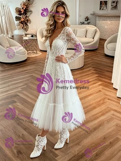 White Tulle Lace V-neck Appliques Wedding Dress