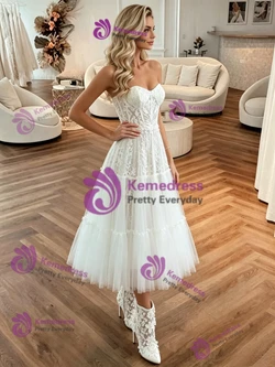 White Tulle Strapless Appliques Wedding Dress