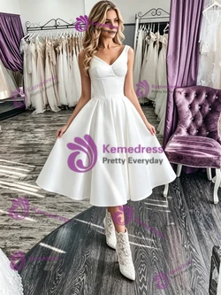 White Satin Straps Wedding Dress