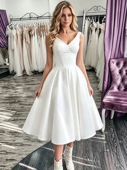 White Satin Straps Wedding Dress