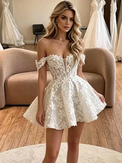 White Lace Off the Shoulder Wedding Dress