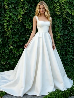 White Satin Straps Wedding Dress