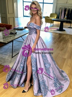 Purple Satin Spaghetti Straps Prom Dress