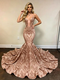 Champagne Mermaid Sequins Prom Dress