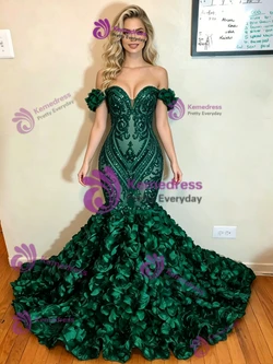 Green Mermaid Sequins Off the Shoulder Prom Dress