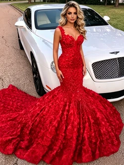 Red Mermaid Sequins Straps Prom Dress