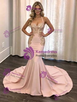 Pink Mermaid Halter Prom Dress