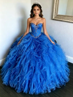 Royal Blue Tulle Strapless Quinceanera Dress