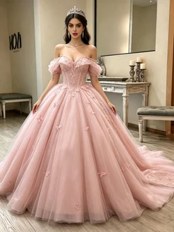 Pink Tulle Off the Shoulder Quinceanera Dress