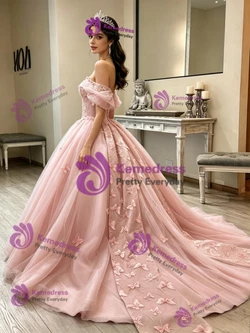 Pink Tulle Off the Shoulder Quinceanera Dress