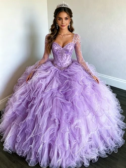 White Tulle Long Sleeve Square Neck Quinceanera Dress