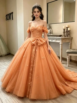 Orange Tulle Off the Shoulder Quinceanera Dress