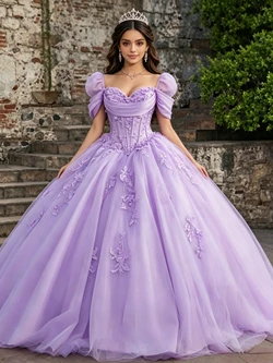 Purple Tulle Appliques Quinceanera Dress