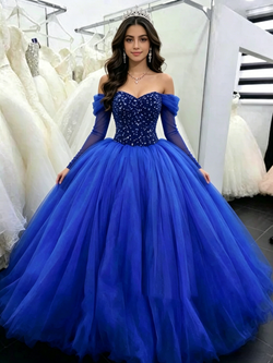 Royal Blue Long Sleeve Quinceanera Dress