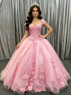 Pink Tulle Appliques Quinceanera Dress