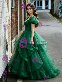 Green Tulle Puff Sleeve Quinceanera Dress