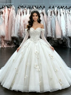 White Tulle Flower Wedding Dress