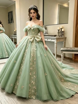 Green Tulle Off the Shoulder Butterfly Quinceanera Dress