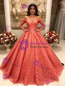 Long Sleeve Lace Off the Shoulder Quinceanera Dress