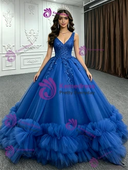 Royal Blue Tulle Appliques Quinceanera Dress