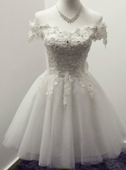 A-Line Off-the-Shoulder Short Ivory Tulle Homecoming Dress