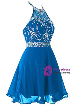 Halter Chiffon Backless With Crystal Homecoming Dress