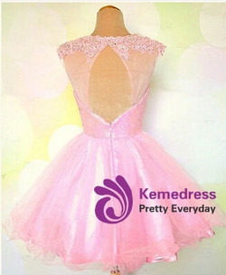 Modern A-Line School Homecoming Dresses Lace Tulle Cap Sleeve Knee Length