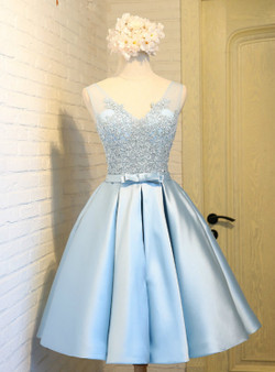 Cute Light Blue Short Homecoming Dresses 2017 Cheap V Neck