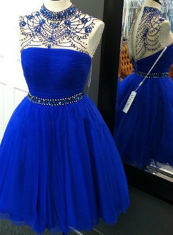 Elegant A-Line Homecoming Dresses High Neck Knee Length