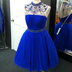 Elegant A-Line Homecoming Dresses High Neck Knee Length