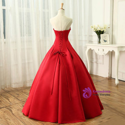 Beautiful Red Satin Prom Dresses A-Line Sweetheart Ball Sleeveless Backless