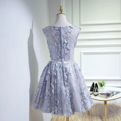 Vintage Lace Homecoming Dress Silver Short Prom Dress