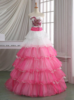 New Handmade White And Pink Organza Vintage Wedding Dress