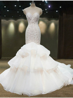 Sexy Mermaid Sexy Neck Backless Wedding Dress With Bead