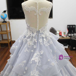 Real Photo Royal Blue Wedding Dress Illusion Luxury Chapel Train Beaded Appliques