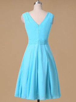 A-line V-neck Chiffon Bridesmaid Dresses Ruched Short Chiffon Dresses