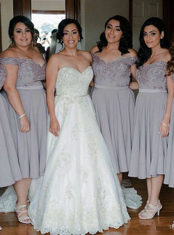 Short Bridesmaid Dress Grey Lace Chiffon Bridesmaid Dresses Tea Length