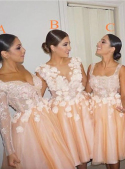 Country Style Bridesmaid Dresses Coral Bridesmaid Dresses  3D Lace Flower Bridesmaid Dresses