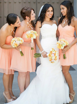 Sweetheart Short Bridesmaid Dresses with Soft Pleats Cute Chiffon Bridesmaid Gowns