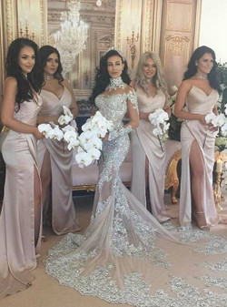 Sexy Spaghetti Side Slit Simple Design Long Bridesmaid Dresses