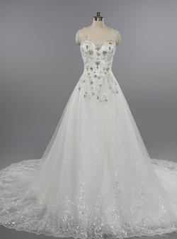 Luxury Dubai Wedding Dress 2017 A-line Lace Applique Sequined Wedding Dress