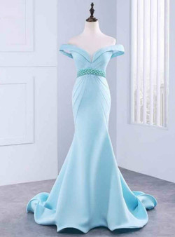 Sexy Mermaid Long Prom Dress With Beading Luxury Evening Dress Satin Prom Dresses