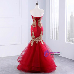 Red Mermaid Tulle Appliques Sweetheart Long Prom Dresses Red Mermaid Tulle Appliques Sweetheart Long Prom Dresses