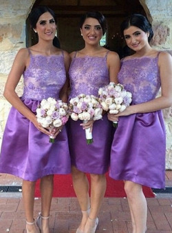 Purple Illusion Bridesmaid Dress in Knee Length  Simple Square Neck Short Bridesmaid Dress